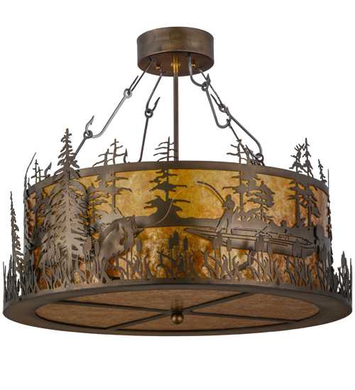 Bass and Fisherman 4 Light 26" Wide Semi-Flush Drum Ceiling Fixture