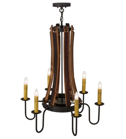 Barrel Stave 6 Light 30" Wide Taper Candle Style Chandelier