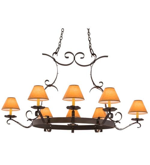 Long Hand forged 8 Light 37" Wide Ring Chandelier