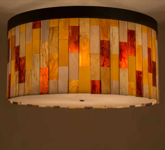 Cilindro Calico 6 Light 28" Tall Flush Mount Drum Ceiling Fixture - Oil Rubbed Bronze Finish