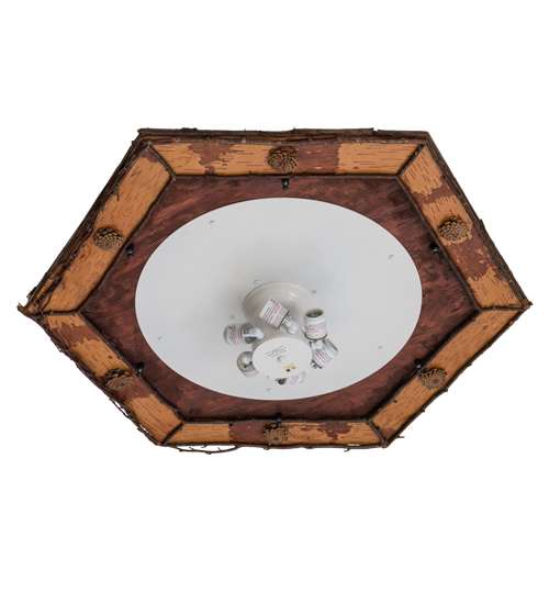 Sonoma 6 Light 36" Wide Flush Mount Ceiling Fixture - Red Rust / Natural Wood Finish