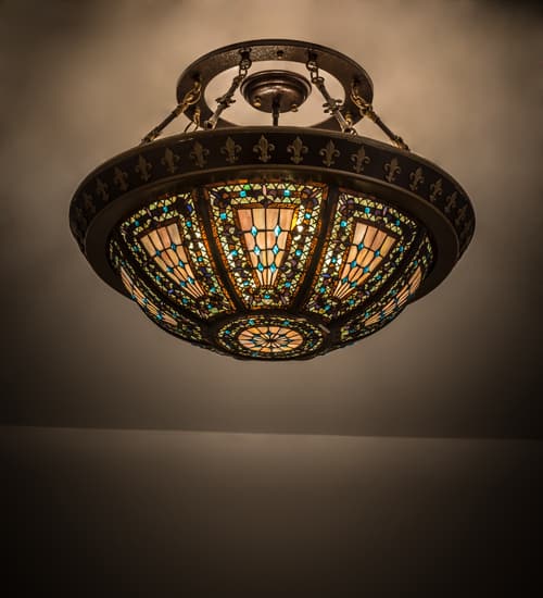 Fleur-de-lis 4 Light 28" Wide Semi-Flush Bowl Ceiling Fixture - Copper Vein Finish