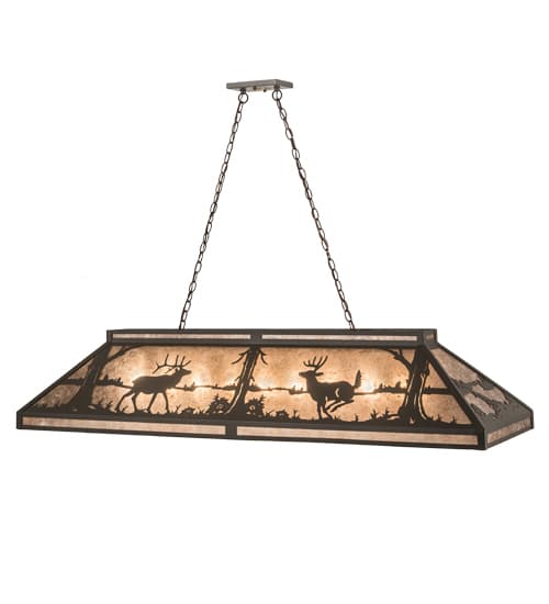 Elk and Deer at Lake 9 Light 18" Wide Linear Pendant
