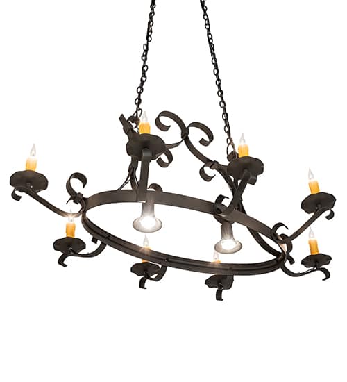 Long Hand forged 8 Light 33" Wide Taper Candle Style Chandelier