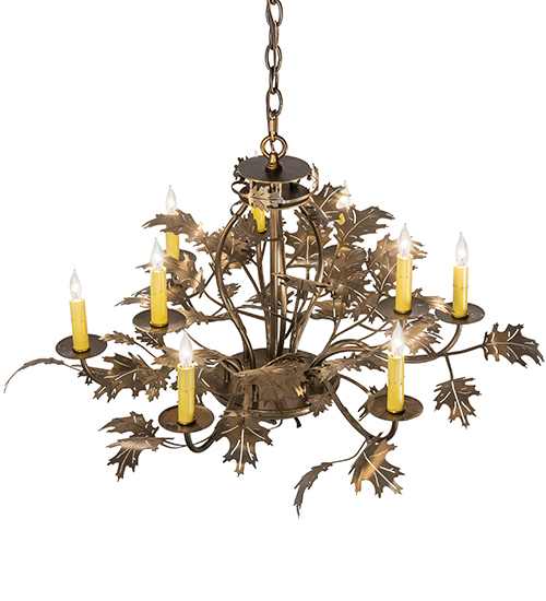 Oak Leaf 9 Light 32" Wide Taper Candle Style Chandelier