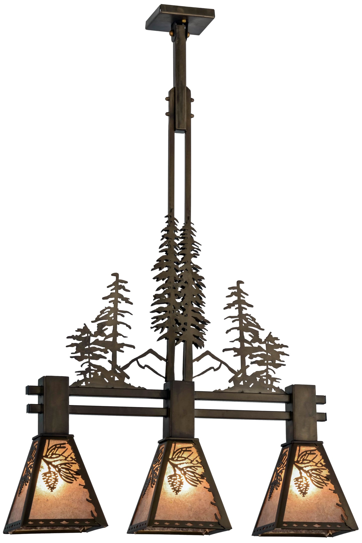 Tall Pines 3 Light 30" Wide Linear Chandelier with Silver Mica Shade