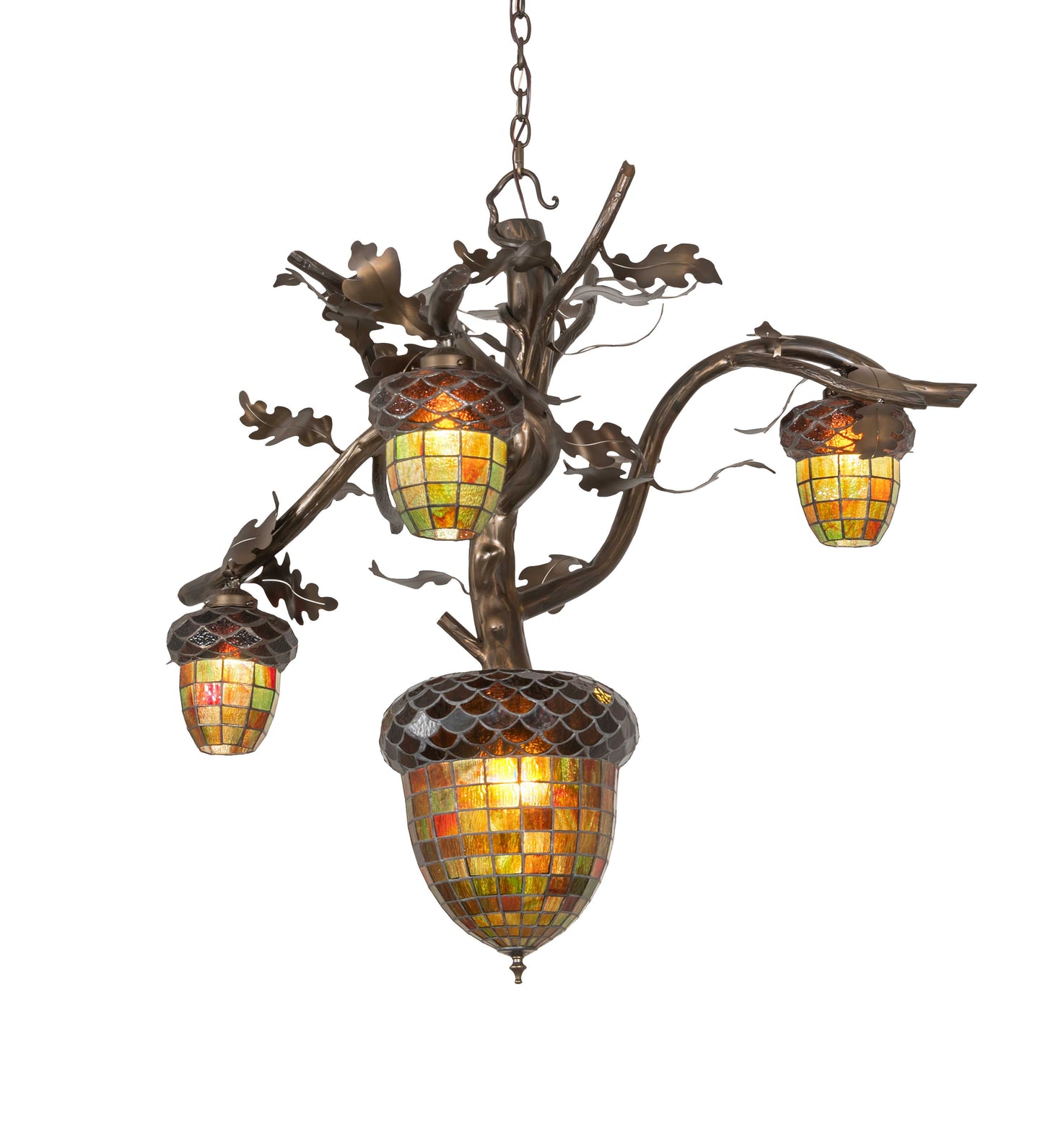 Acorn Branch 4 Light 48" Wide Chandelier with Stained Glass Shades