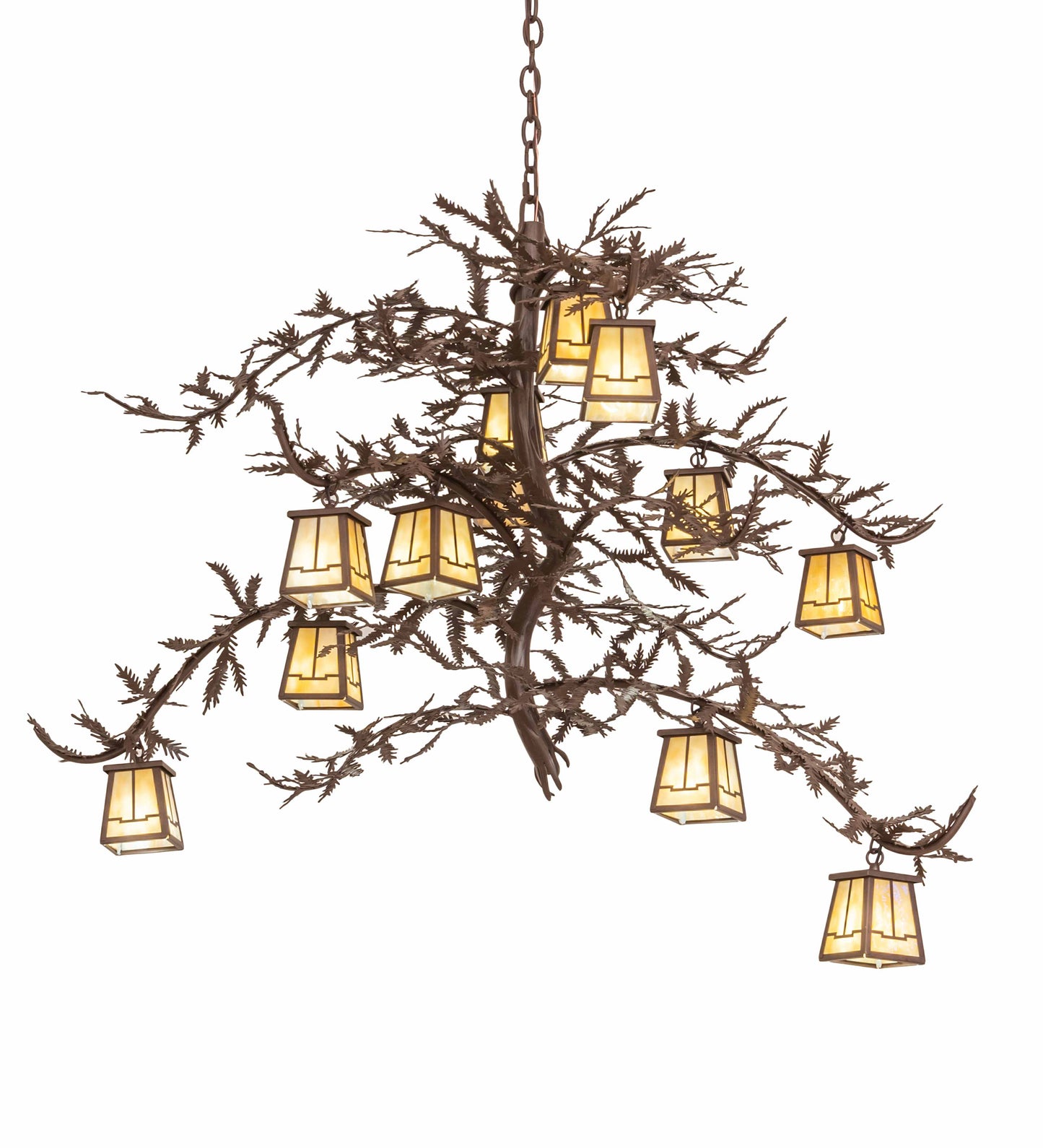 Pine Branch 12 Light 48" Wide Chandelier with Iridescent Glass Shades