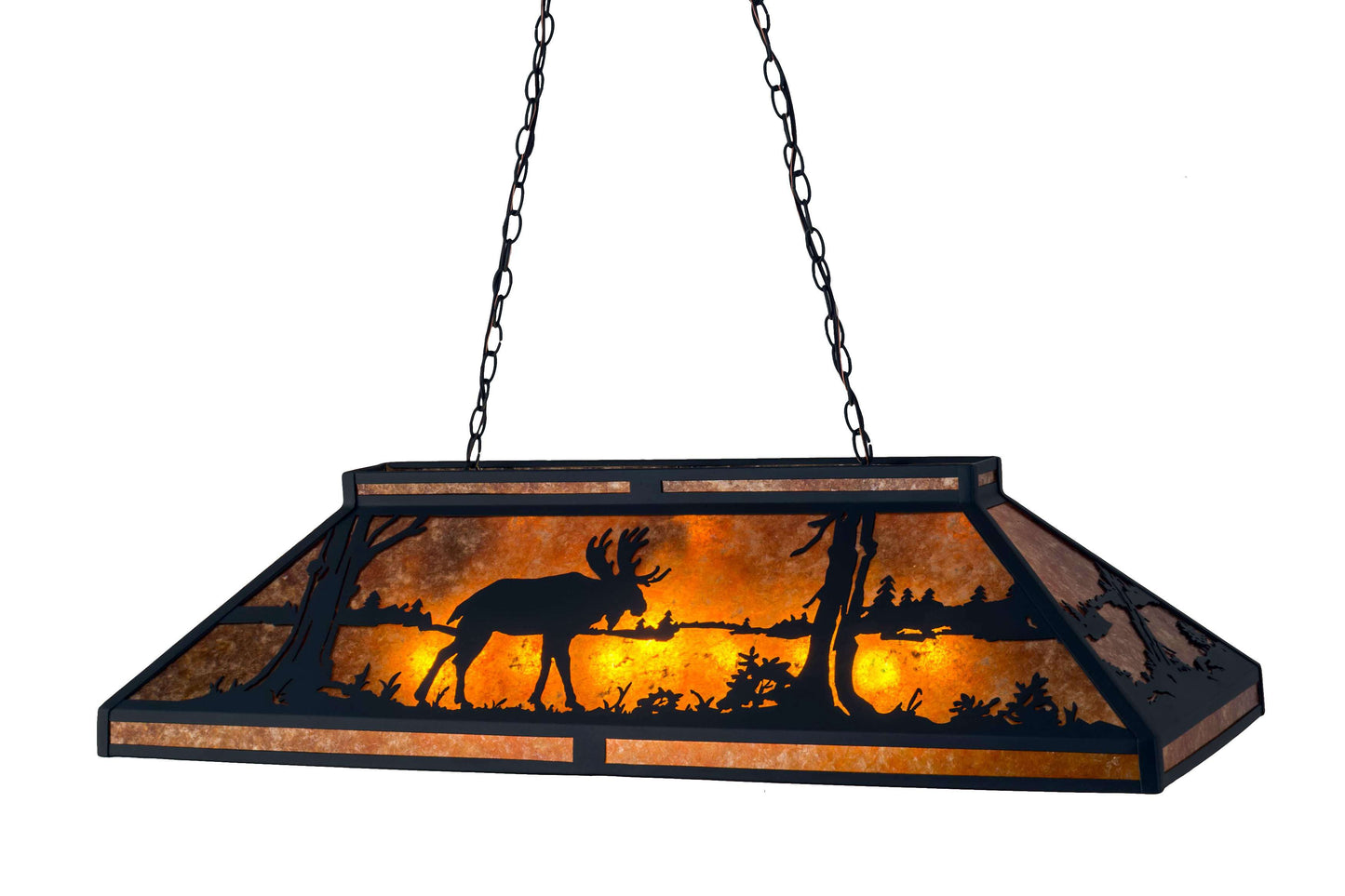 Moose at Lake 9 Light 48" Wide Billiard Chandelier with Brown Mica Shade