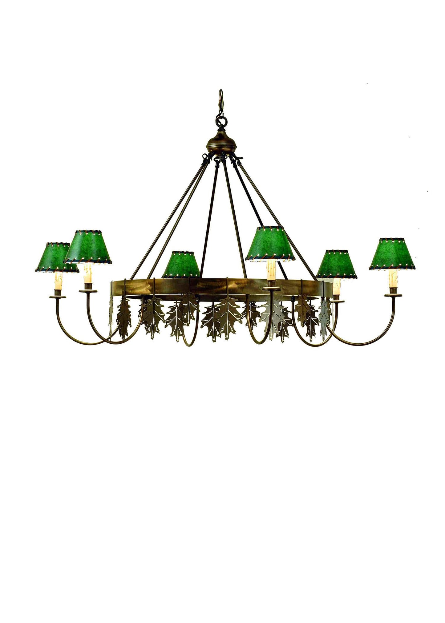 Oak Leaf 6 Light 56" Wide Chandelier with Green Fabric Shade