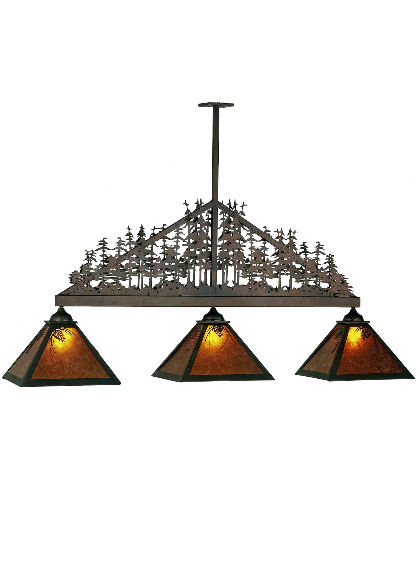 Mountain Pine 3 Light 18" Wide Linear Chandelier with Brown Mica Shade