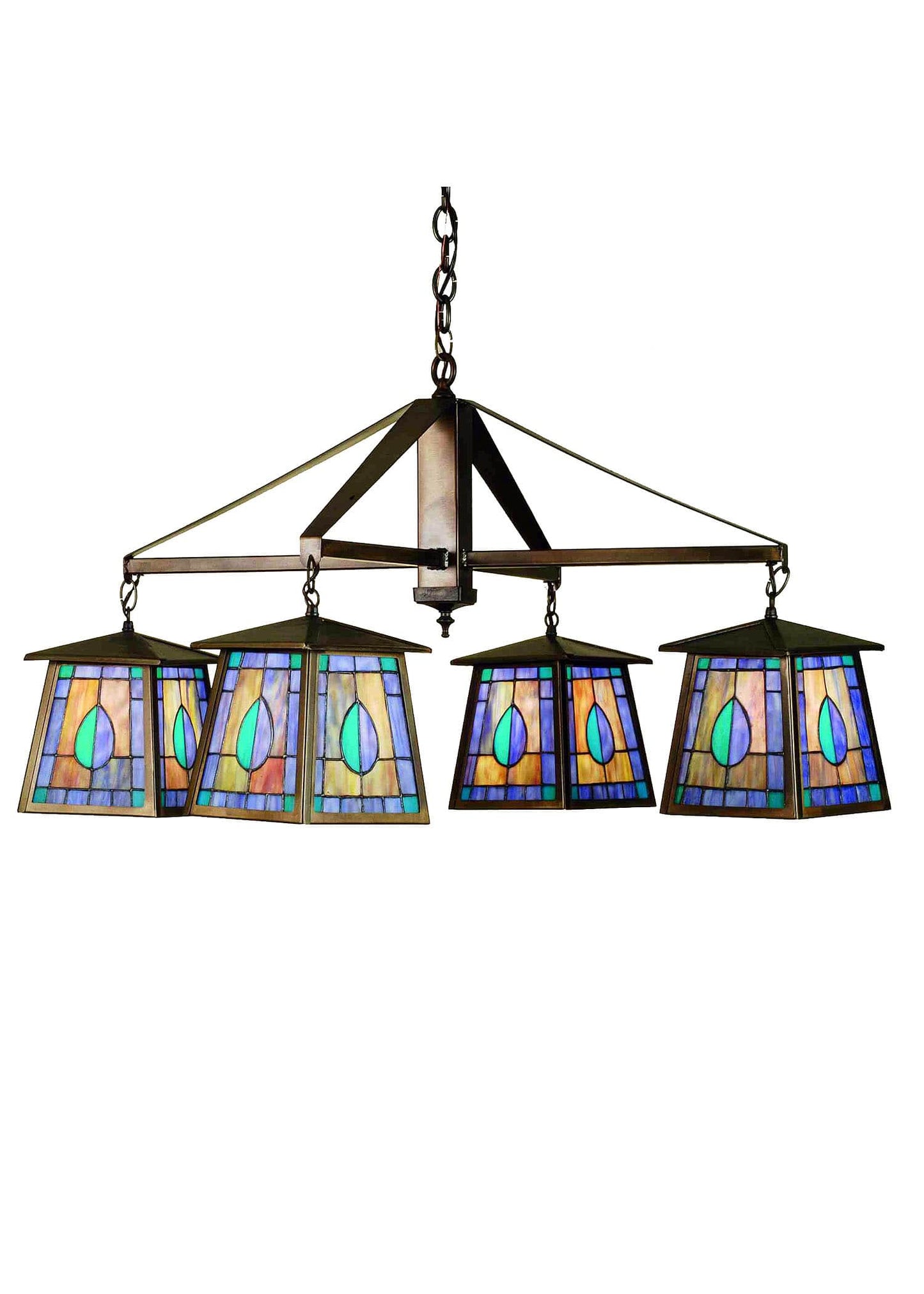 Mackintosh Leaf 4 Light 38" Wide Chandelier with Tiffany Glass Shade