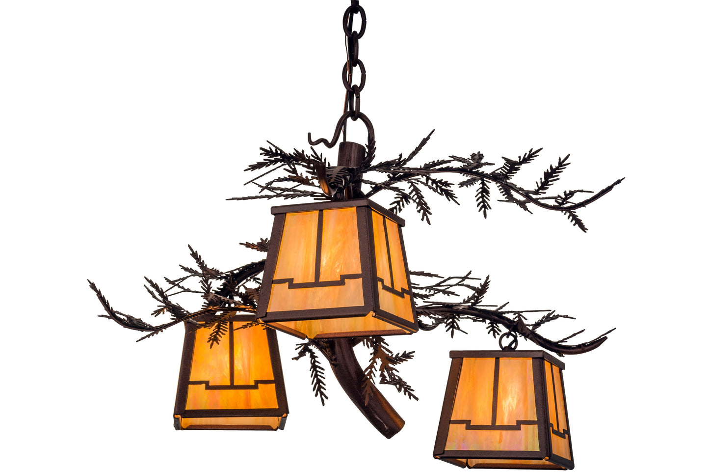 Pine Branch 3 Light 25" Wide Chandelier with Orange Glass Shade