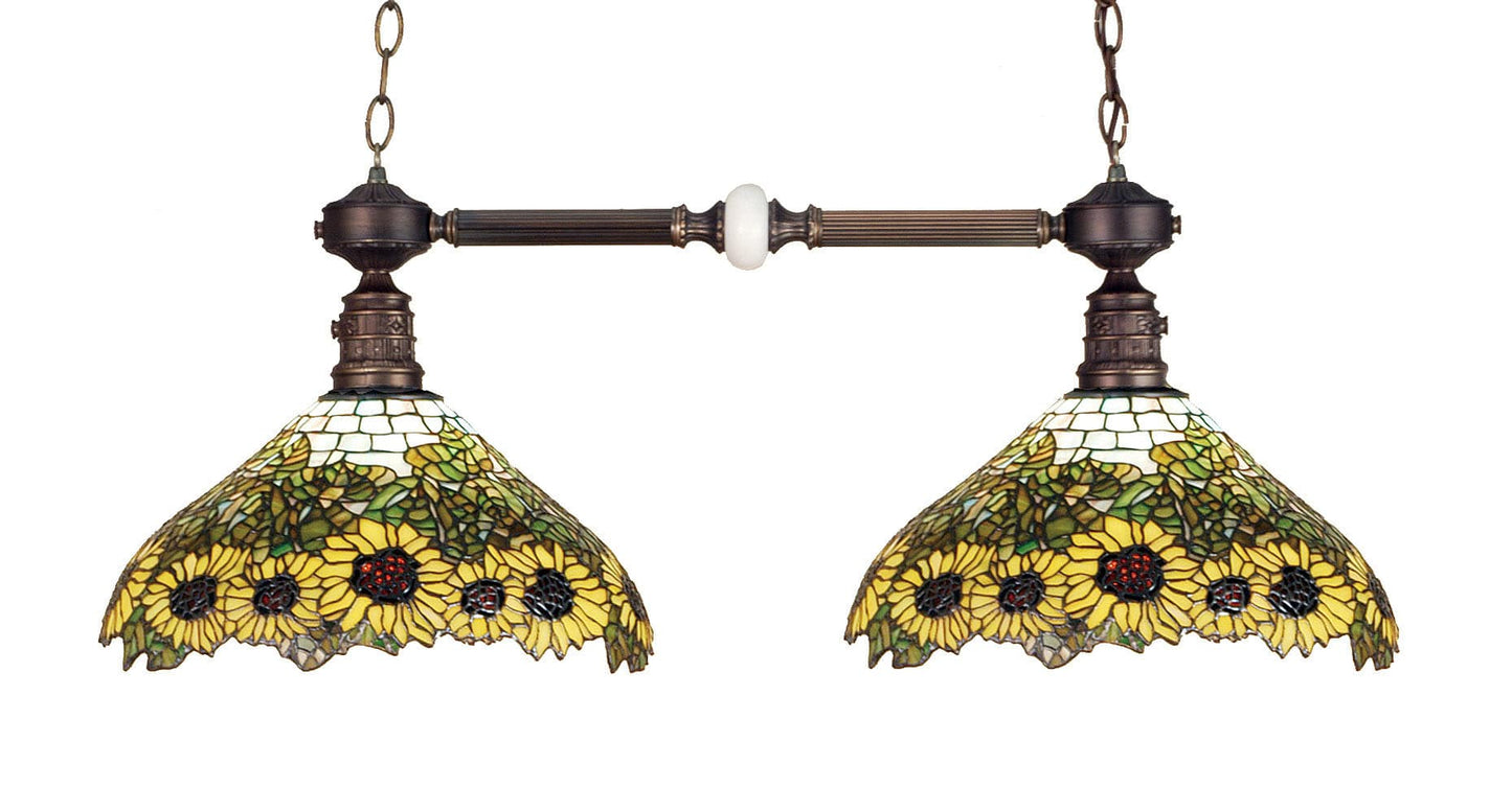 Wild Sunflower 2 Light 35" Wide Linear Chandelier with Tiffany Glass Shade