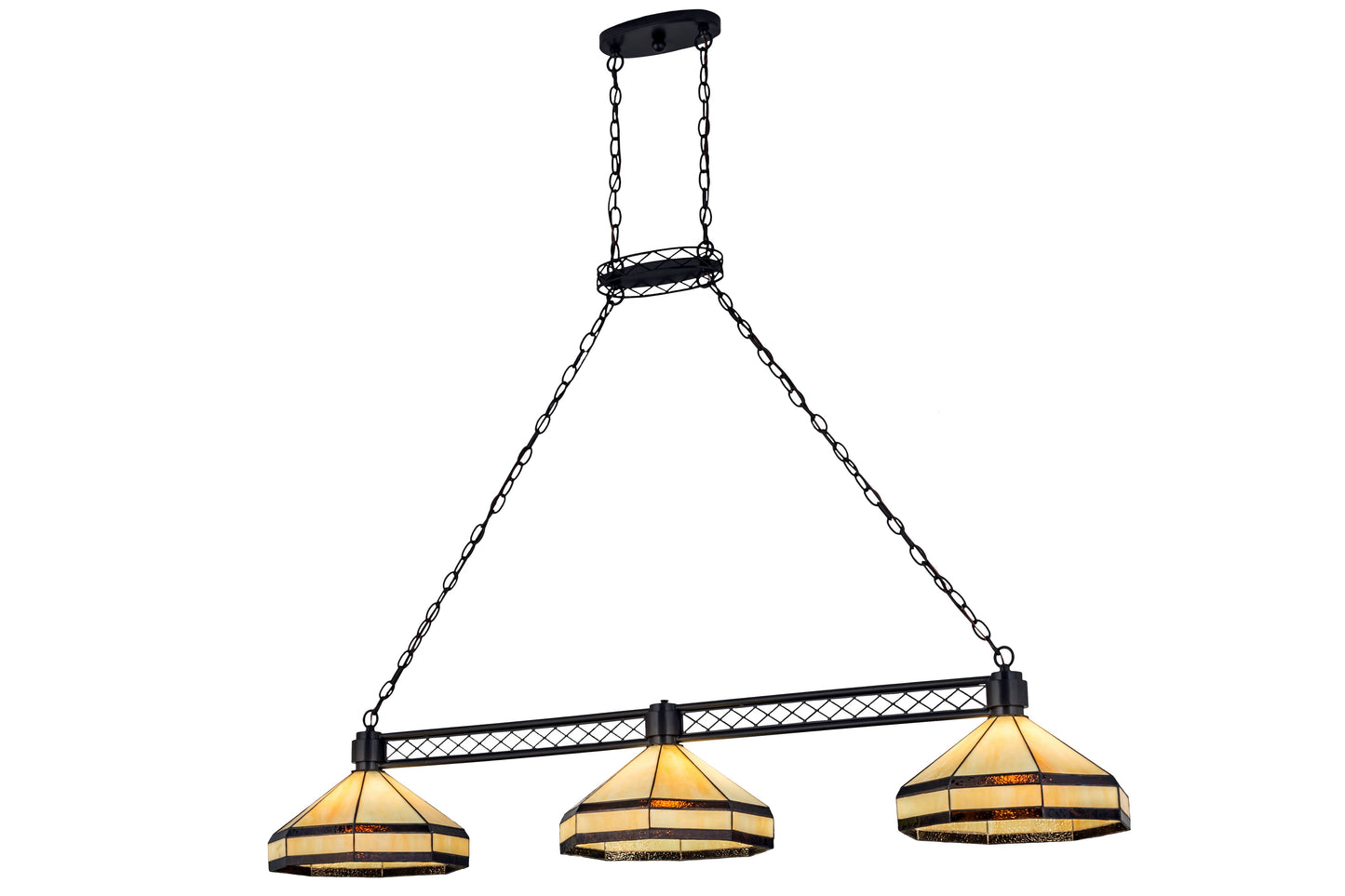 Top Ridge 3 Light 62" Wide Linear Chandelier with Tiffany Glass Shade