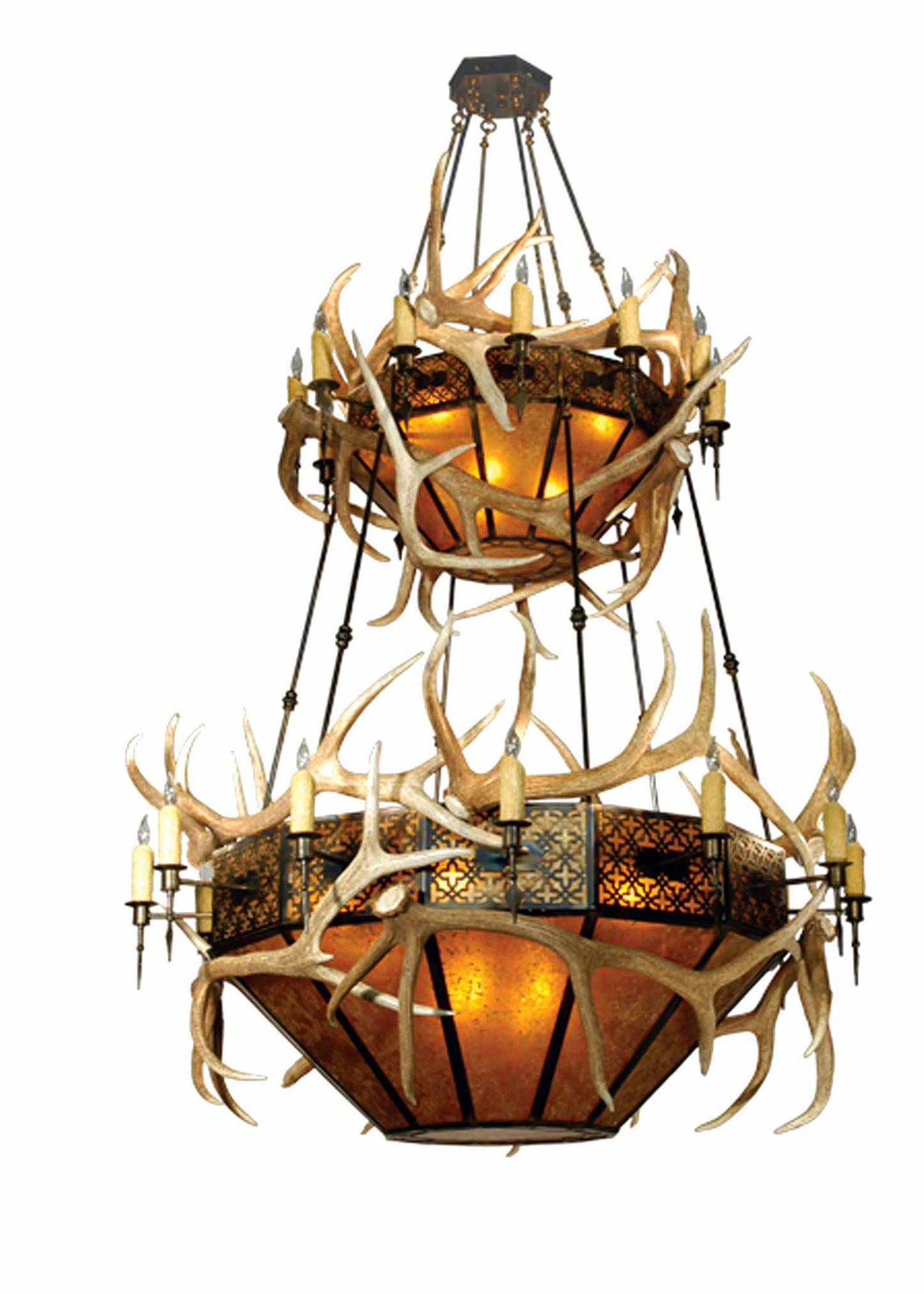 Antlers Elk 16 Light 51" Wide Antler Chandelier with Brown Mica Shade