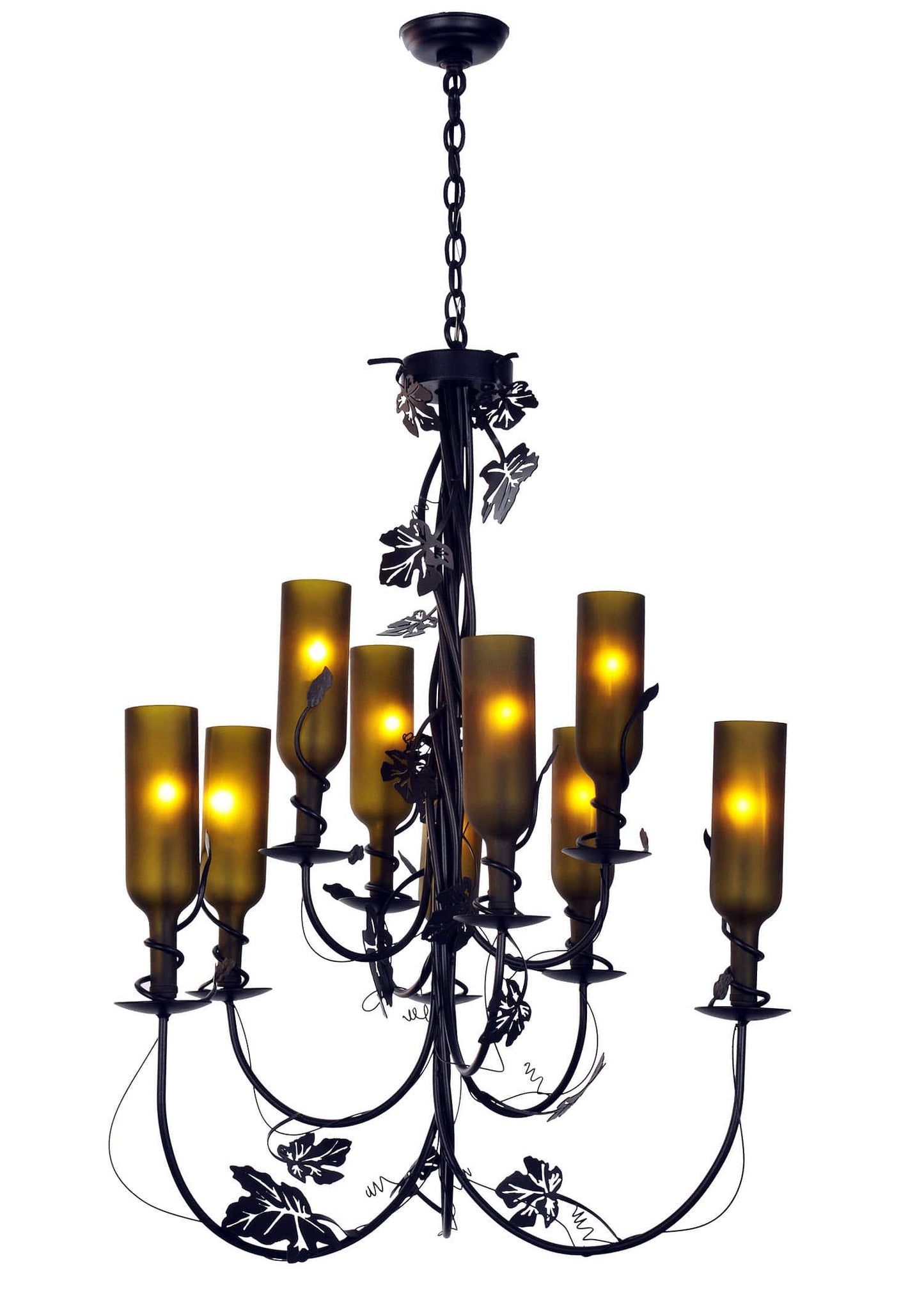 Tuscan Vineyard 9 Light 34" Wide Chandelier with Green Glass Shade