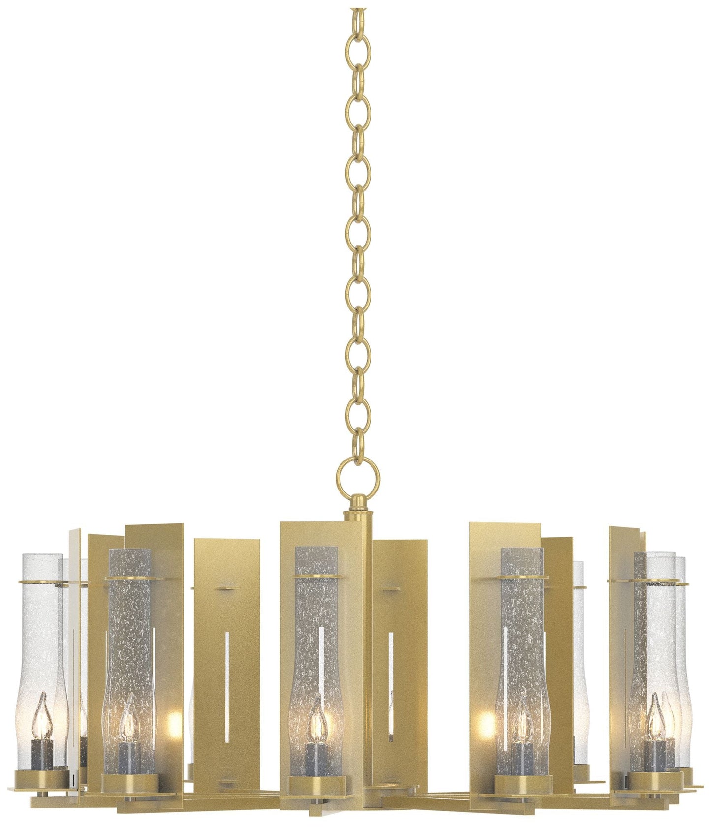 New Town 30" Wide 10 Arm Modern Brass Chandelier With Seeded Clear Glass