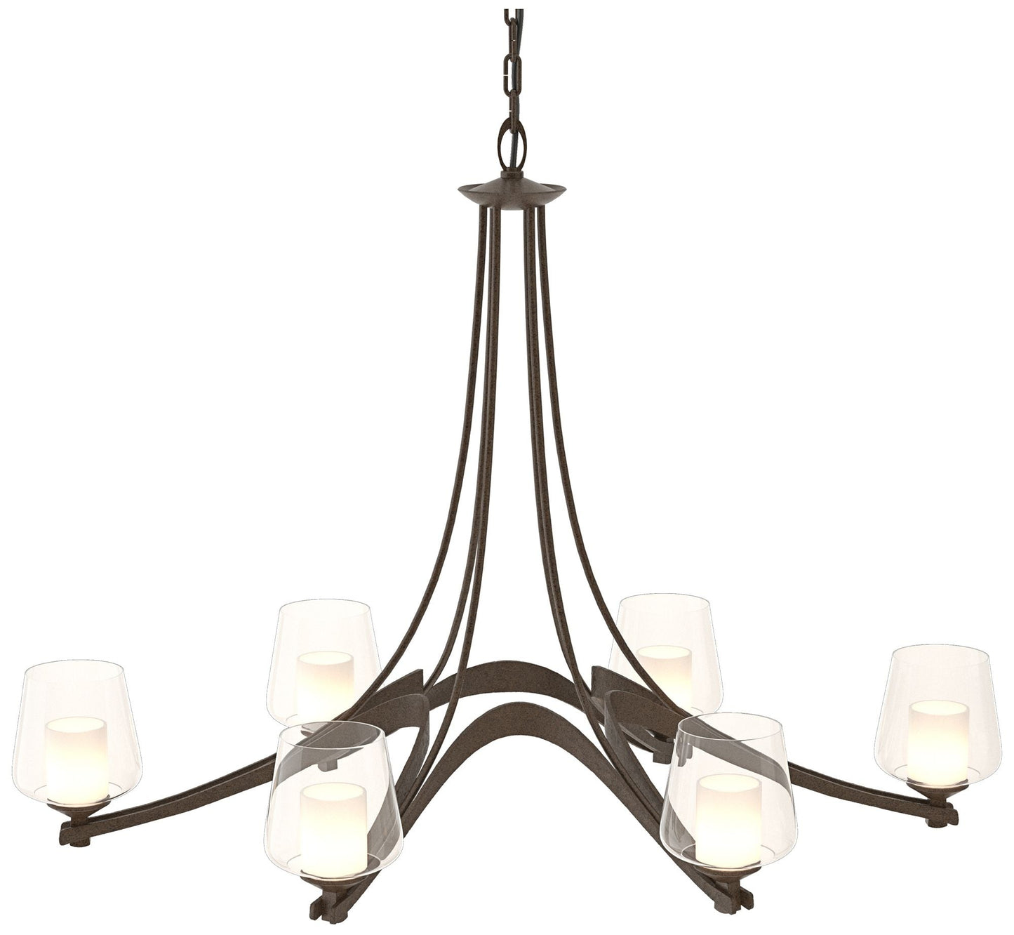 Oval Ribbon 38.5" Wide 6 Arm Bronze Chandelier With Opal and Clear Gla