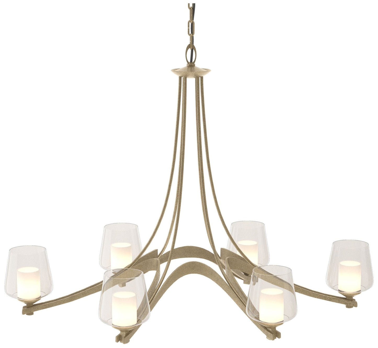 Oval Ribbon 38.5" Wide 6 Arm Soft Gold Chandelier With Opal and Clear