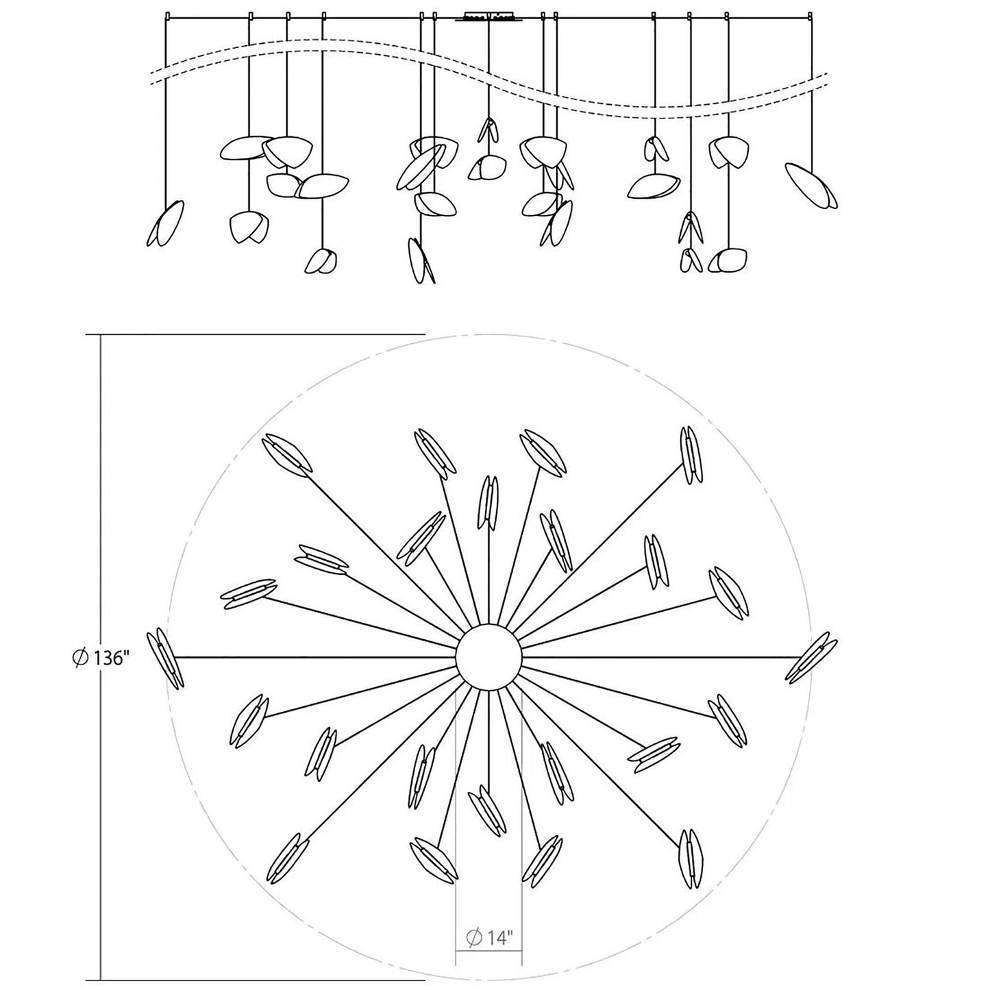 Papillons??36"W Satin White 24-Light LED Pendant Light