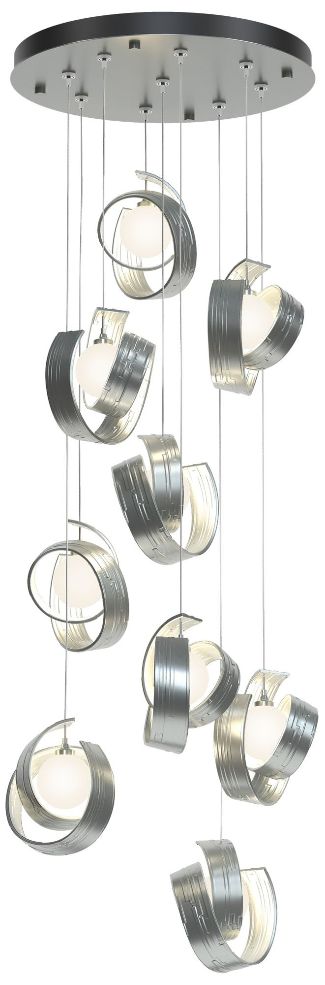 Riza 21.1" Wide 9-Light Vintage Platinum Pendant With Opal Glass Shade