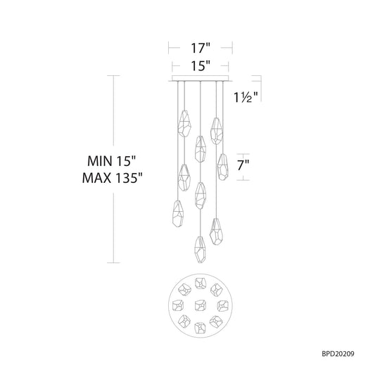 Martini 9 Light 17" Wide LED Clear Optic Crystal Pendant