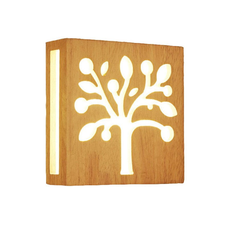 Solid Wood Happiness Tree Pattern Wall Lamp
