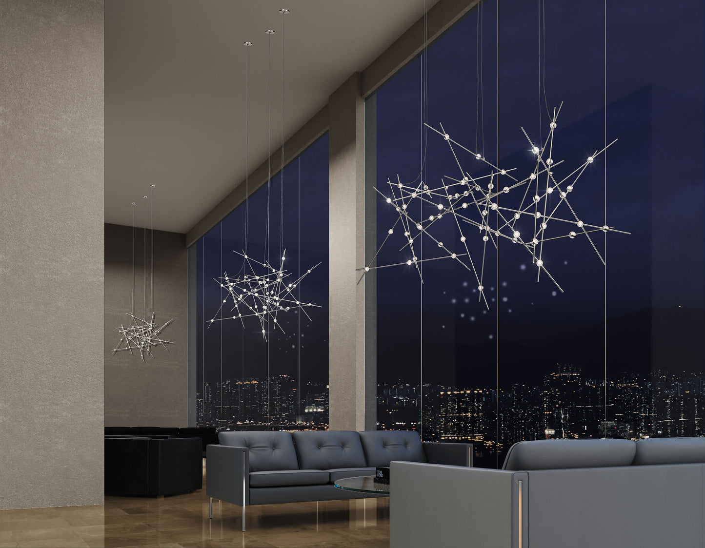 Constellation 20 Light 37" Wide LED Abstract Pendant with White Acrylic Shades
