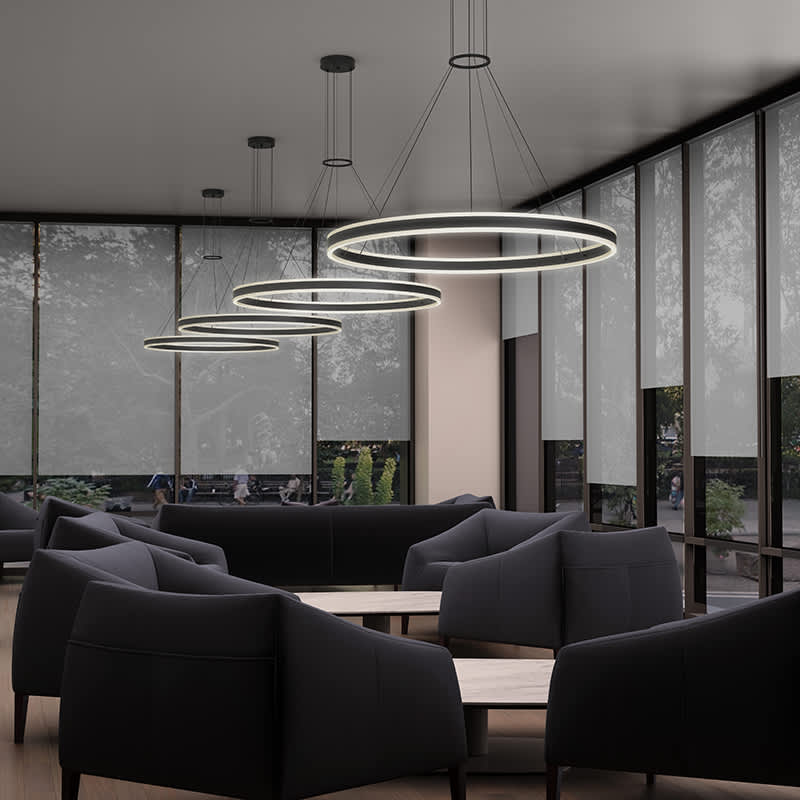 Double Corona 24" Wide Integrated LED Ring Chandelier with Acrylic Shades