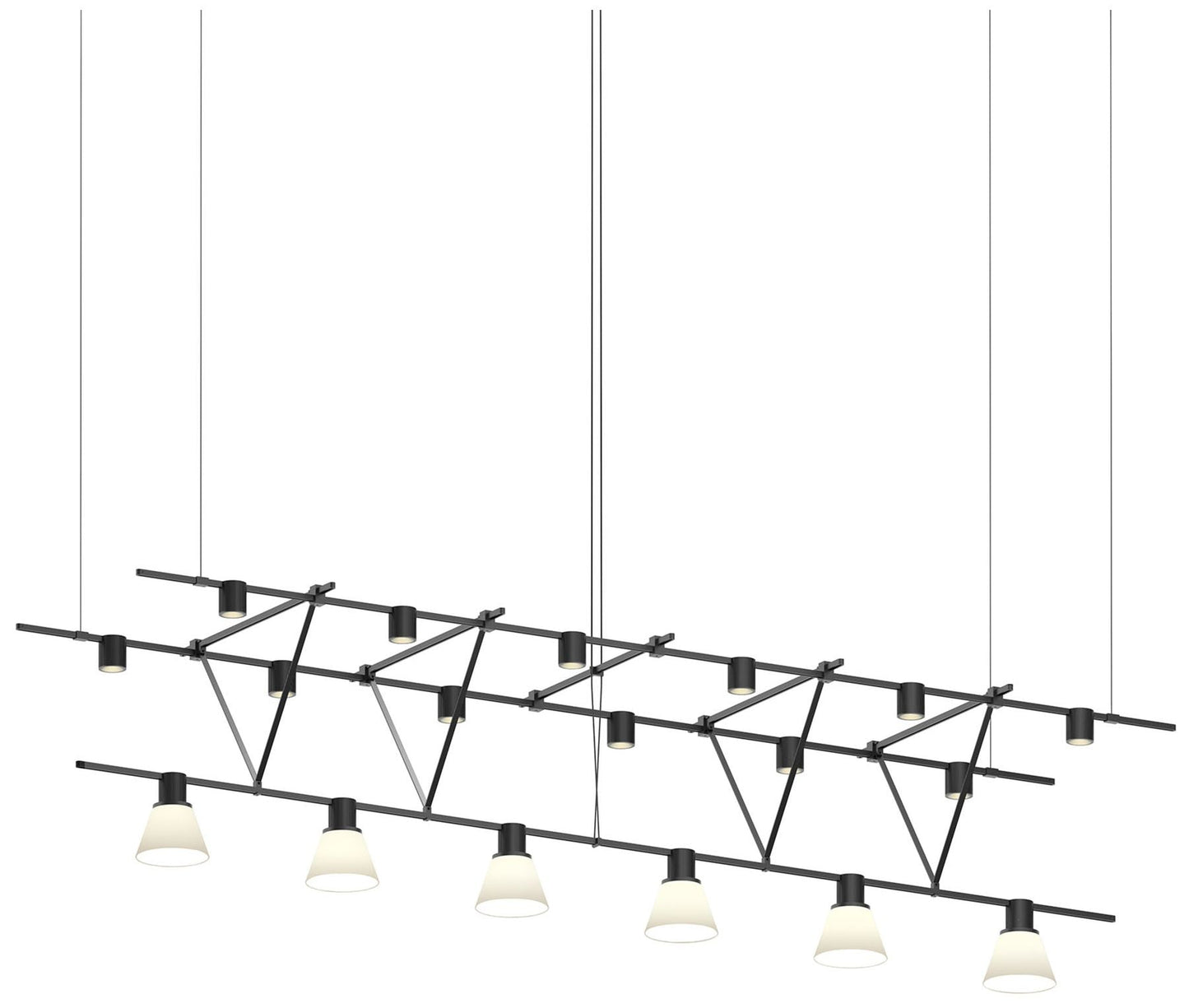 Suspenders 96" Satin Black Triangle Truss Pendant With Cylinders