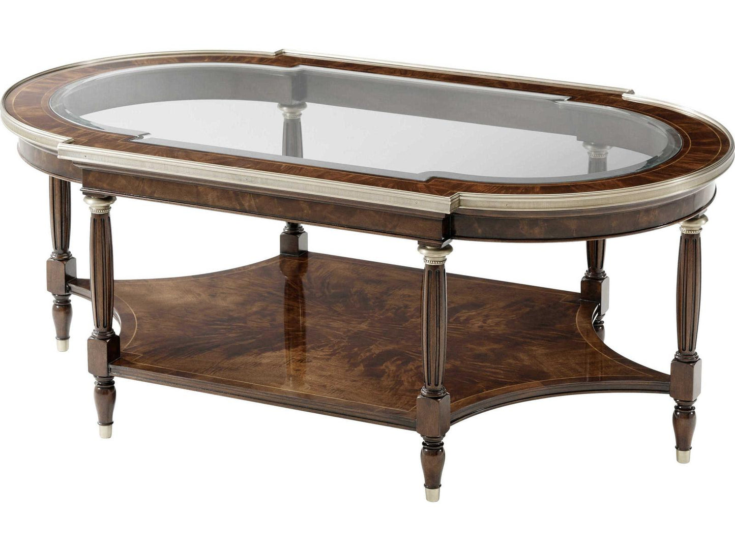 Storyteller Oval Coffee Table in Marlborough Finish with Brass Accents