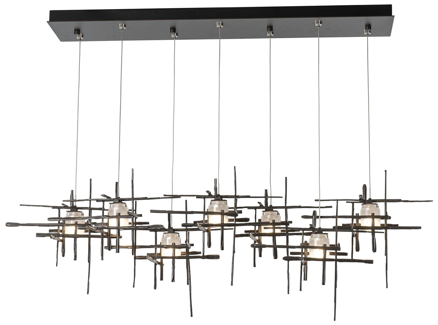 Tura 7-Light 53.6" Rectangular Dark Smoke Long Pendant with Frosted G