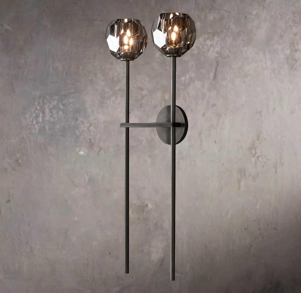 Crystal Sphere Smoked Glass Grande Double Wall Sconce