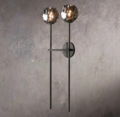 Crystal Sphere Smoked Glass Grande Double Wall Sconce