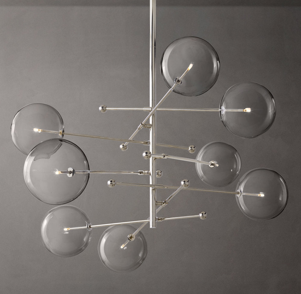 Glass Orb Cluster Mobile Eight-Light Chandelier 79"