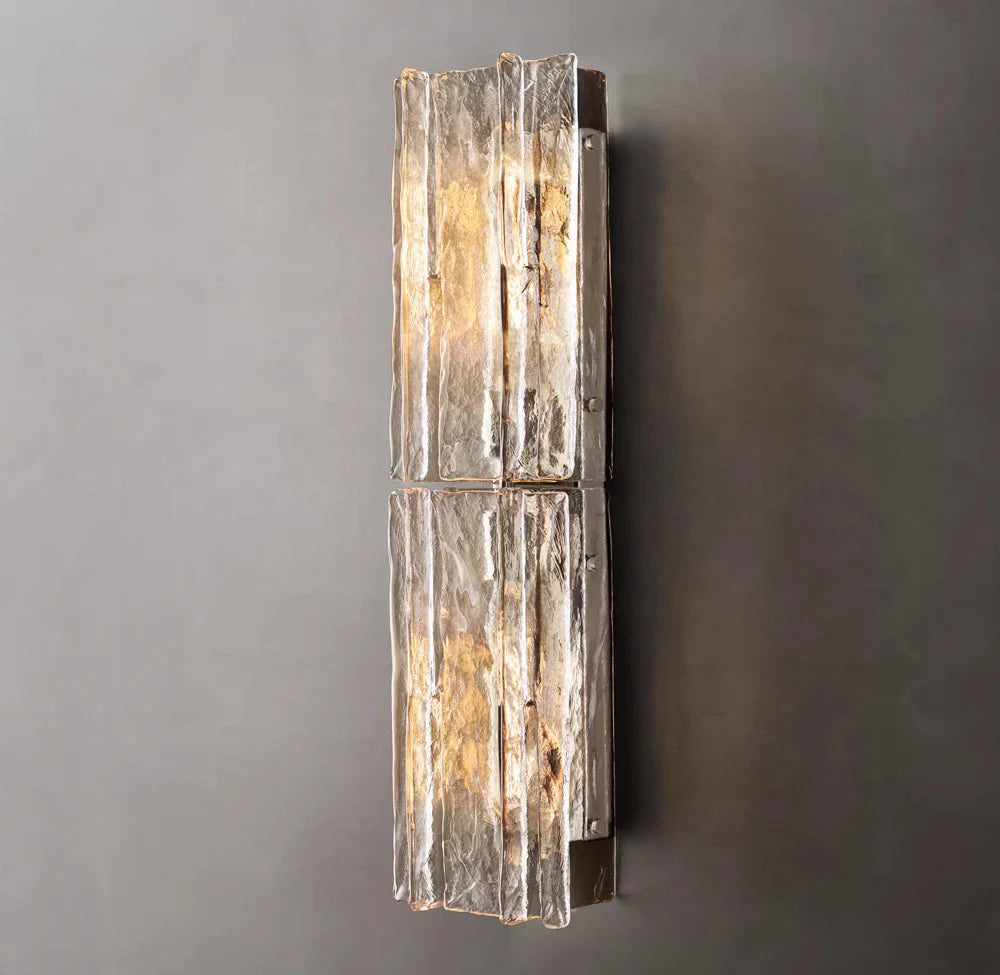 Grid Pattern Clear Glass Wall Sconce 30"