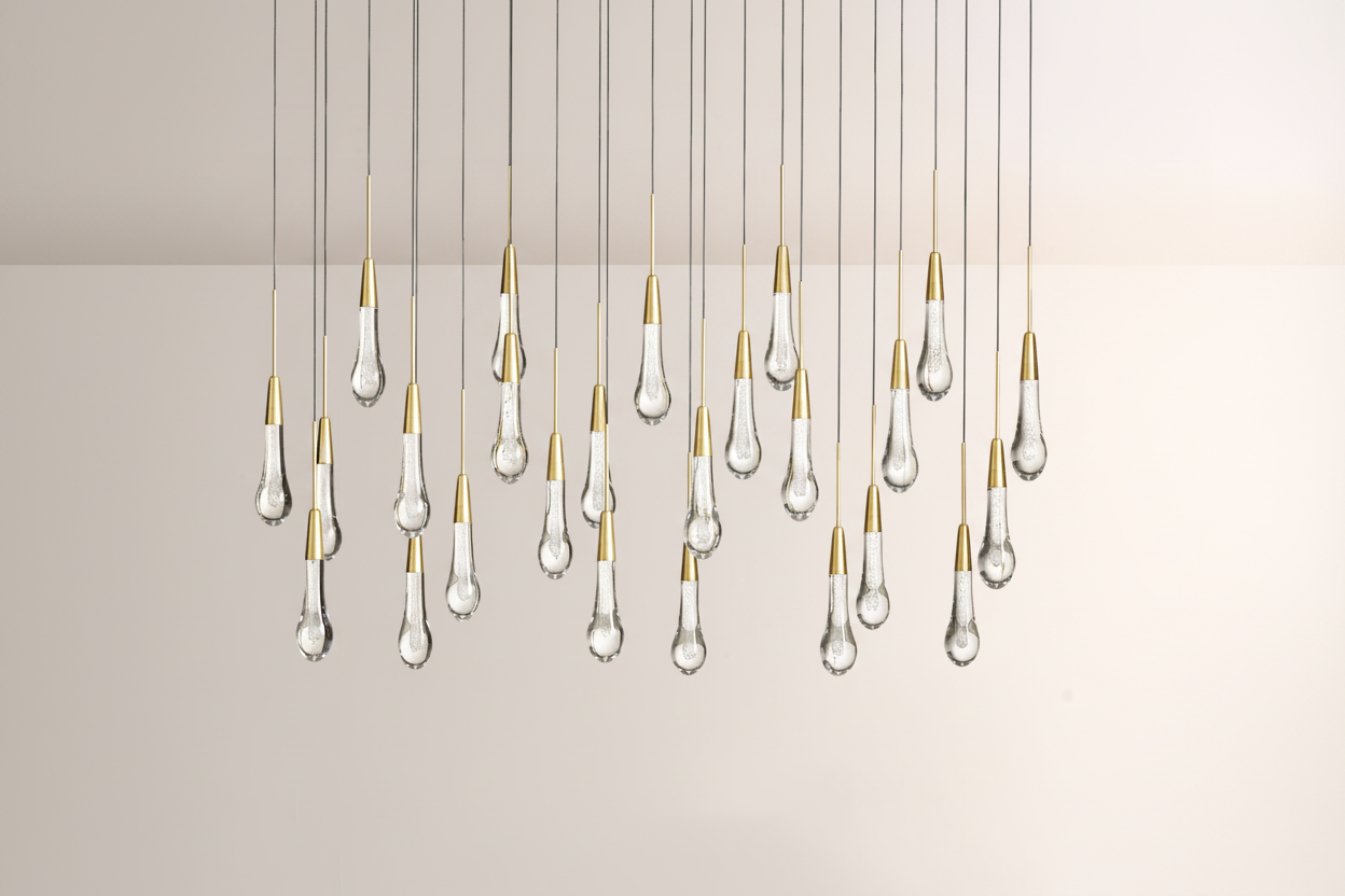 Raindrop Glass Solitaire Linear Chandelier