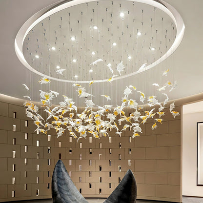 Multicolor Maple Leaf Art Glass Chandelier