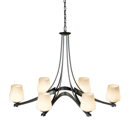Oval Ribbon Opal Glass 6 Arm Chandelier 6-Light Opal Glass (GG) in Dark Smoke