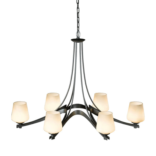 Oval Ribbon Opal Glass 6 Arm Chandelier 6-Light Opal Glass (GG) in Dark Smoke