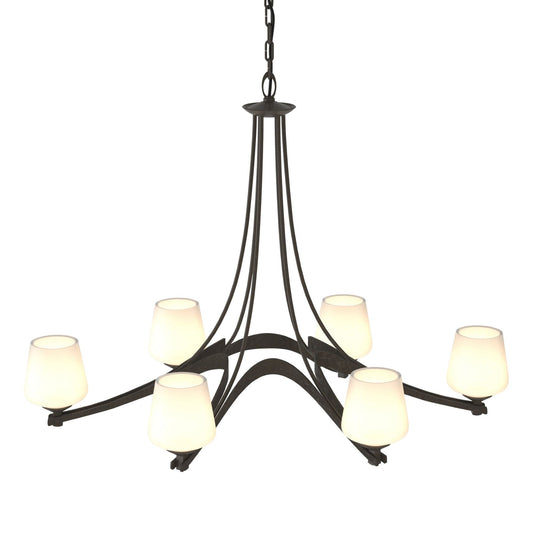 Oval Ribbon Opal Glass 6 Arm Chandelier 6-Light Opal Glass (GG) in Dark Smoke