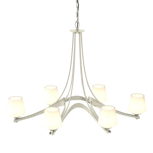 Oval Ribbon Opal Glass 6 Arm Chandelier 6-Light Opal Glass (GG) in Sterling