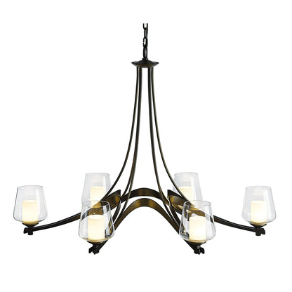 Oval Ribbon Clear Glass 6 Arm Chandelier 6-Light Clear Glass with Opal Diffuser (ZU) in Dark Smoke