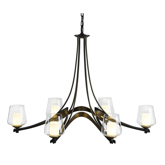Oval Ribbon Clear Glass 6 Arm Chandelier 6-Light Clear Glass with Opal Diffuser (ZU) in Dark Smoke