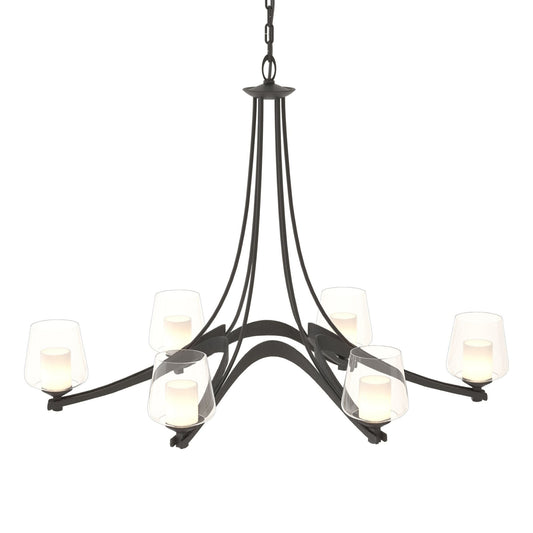 Oval Ribbon Clear Glass 6 Arm Chandelier 6-Light Clear Glass with Opal Diffuser (ZU) in Black