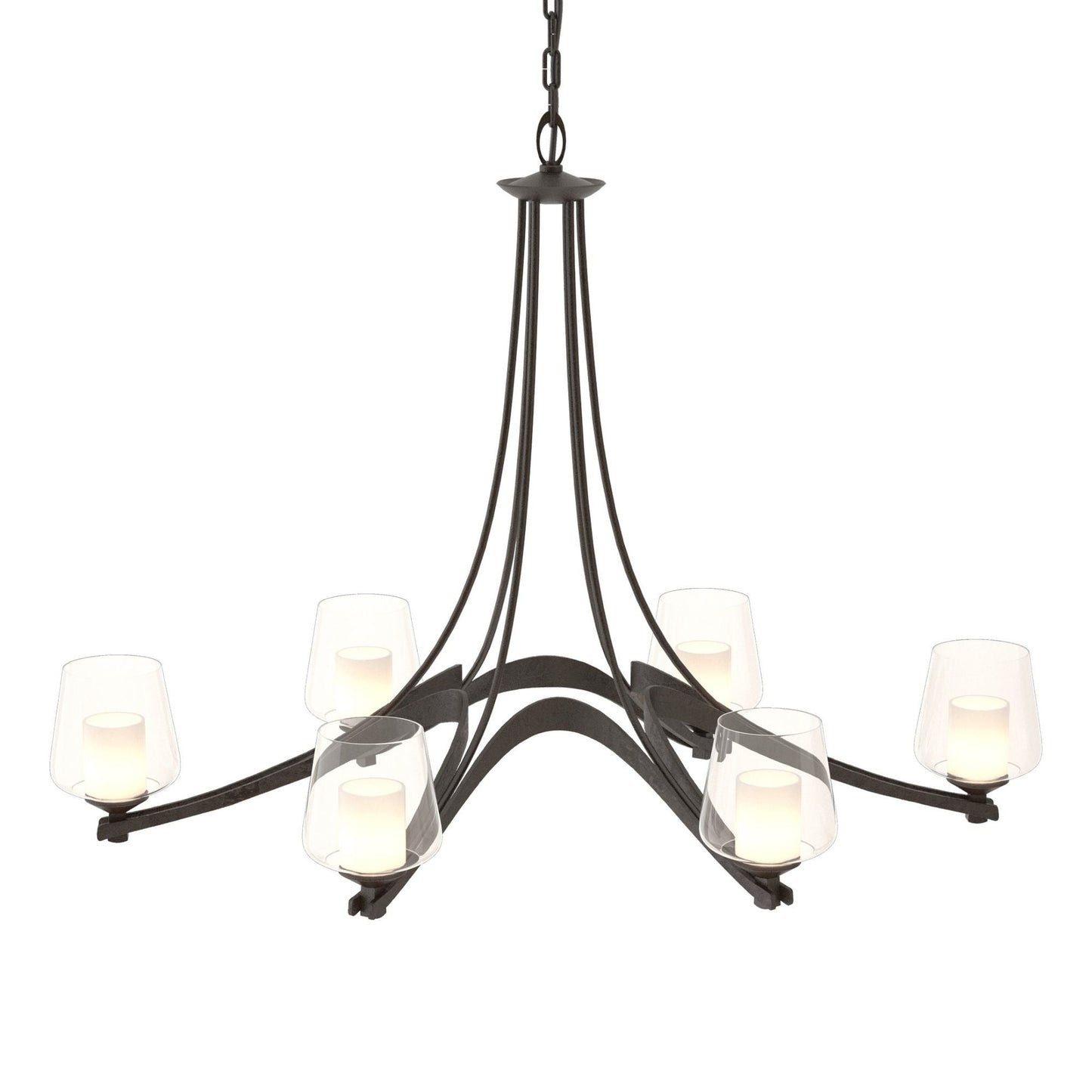 Oval Ribbon Clear Glass 6 Arm Chandelier 6-Light Clear Glass with Opal Diffuser (ZU) in Oil Rubbed Bronze