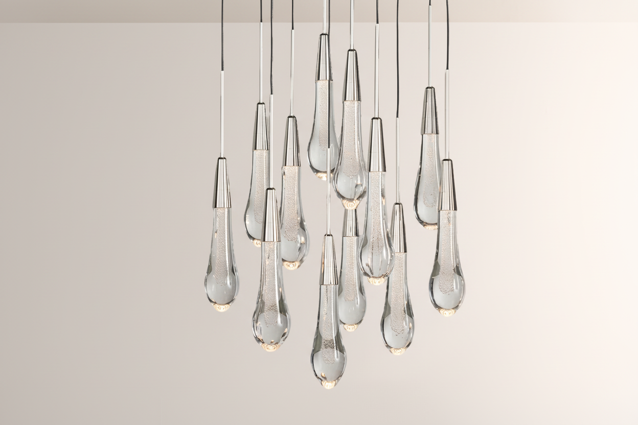 Raindrop Glass Round Solitaire Chandelier