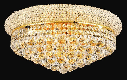 10 light crystal flush mount ceiling light dressed with crystal balls with gold finish