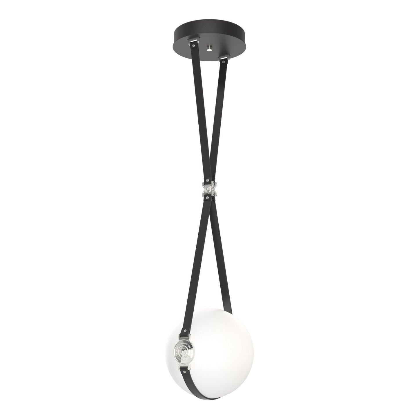 Derby Small LED Pendant Polished Nickel Accent Black Leather LED Opal Glass (GG) in Black